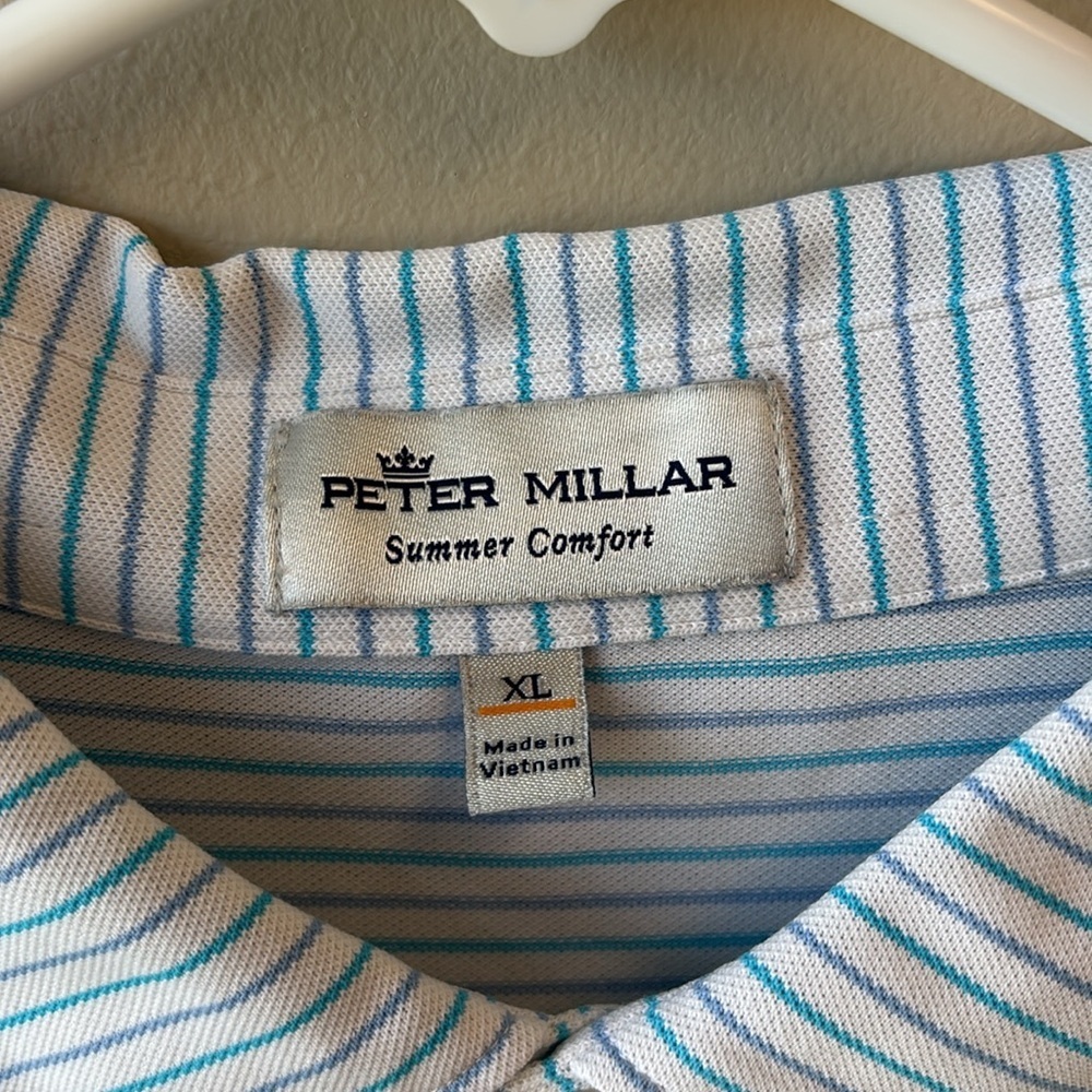 Peter Millar Light Blue Striped Polo Shirt XL - Picture 3 of 5